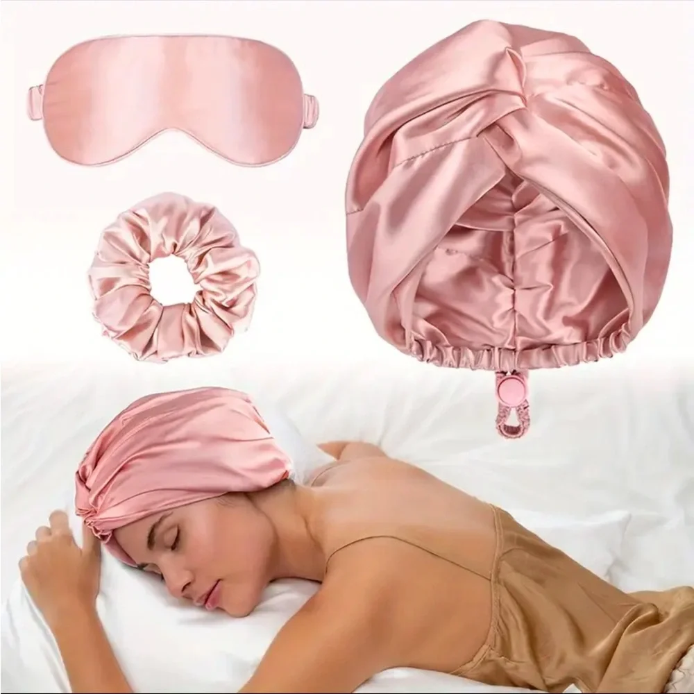 Elle 3pcs Black Satin Hair Care Sleep Set